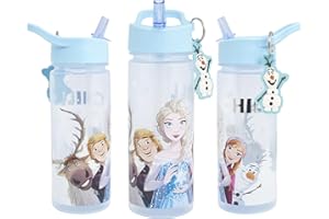 Disney Frozen 500ml Kids Water Bottles with Straw by Polar Gear - Frozen Gifts - Back to School Supplies Girls Water Bottle - Frozen Water Bottle For Girls with Charm Featuring Olaf, Elsa and Anna