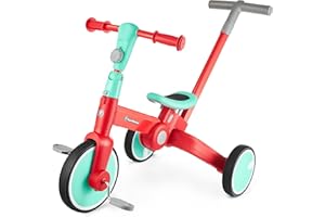 HyperMotion, Tricicli per Bambini da 18 Mesi a 4 Anni, 5 in 1 Bicicletta Ragazzo e Ragazza Prima Bicicletta Senza Pedali, Triciclo, Mini Bici, Pieghevole, Pieghevole Maniglione, Rosso