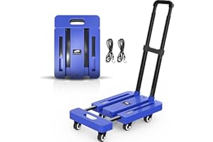 SPACEKEEPER Camión de Mano Plegable, 227KG, Camión de Plataforma Resistente con 6 Ruedas y 2 Cuerdas Elásticas para Equipaje, Viajes, Automóvil, Compras, Mudanzas y Oficina, Azul