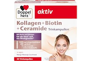 ‎DOPPELHERZ Doppelherz Collagen + Biotin + Ceramides - Biotin, Vitamin B2, Niacin and Zinc Support the Maintenance of Normal Skin - 30 Drinking Ampoules with Mango Passion Fruit Flavour