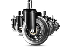 EDIMENS Bürostuhlrollen 5er Set für Bürostuhl Räder Ersatzrollen für Teppich, 10mm x 22 mm Leise Bürostuhl Rollen Ersatzrollen für Parkettböden, harten Fussböden, Gummirollen für nur für IKEA Stühle