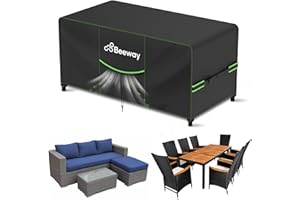 BEEWAY Garden Furniture Cover With Air Vent V2.0, Waterproof Patio Rattan Sofa Table Chair Set Cover - 420D Oxford Fabric, Windproof - Rectangular 200x160x73cm
