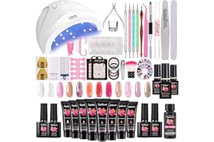 TopDirect Gel Nails Starter Kit with Lamp 8 Colors 15ml Nail Extension Gel + 4 Colors 8ml Gel Nail Polish with Slip Solution, 100Pcs Nail Extension Tips, All-In-One Nail Set For Beginners