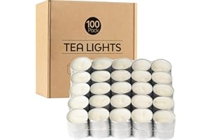 LEDIVION Tea Lights Candles 8 Hour Long Burn Time White Unscented 100 Pack