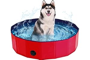 FAVUIT Faltbarer Pool Hundepool Schwimmbad für Hunde und Katzen,Hundebadewanne Planschbecken Hund Swimmingpool mit Rutschfestem Boden & Ablassventil PVC Haustiere Wasserbecken für Hunde Katzen