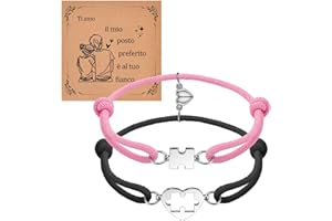 CheersLife Coppia di bracciali con ciondoli a Forma di Cuore,per Coppie,Idea Regalo per Natale,San Valentino,Regalo per Lui Lei per Partner Fidanzata Fidanzato Nero/Rosa/Blu