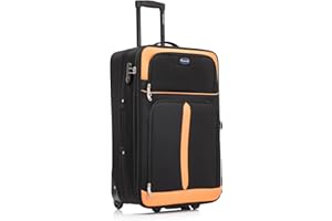 Aerostar Large 29” Lightweight Softshell Expandable Suitcase, Check in Luggage 2 Corner Wheels with Integrated Combination Lock (Black/Orange, 100 litres)