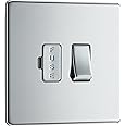 BG Electrical Switched Fused Connection Unit, Fused Spur Switch, Double Pole, Screwless Front Plate, Slim Profile, Premium Flatplate, Polished Chrome, 13A, FPC50