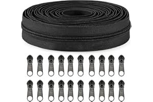 Sawoake #3 Nylon Coil Zippers by The Yard Bulk 10 Yards with 20pcs Zipper Sliders for DIY Sewing Tailor Craft Bag Garment Home Textile…(Black)