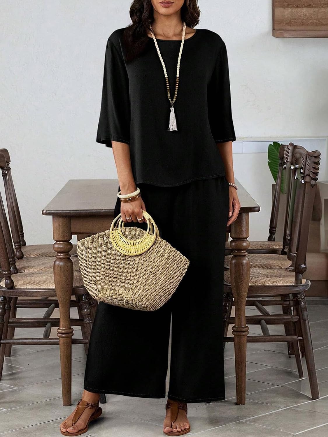 Conjunto de 2 piezas para mujer, conjuntos de descanso a juego, trajes de otoño 2025, ropa de moda con cuello redondo