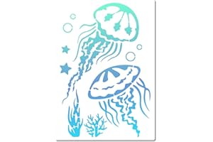 GORGECRAFT Plantilla de Medusas 30×21 cm Plantillas de Vida Marina Plantillas Temáticas de Algas Marinas Plantilla Cuadrada de Letreros Reutilizables Plantilla de Dibujo Hueca para Pintar En la Pared