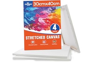 STATIONERY ISLAND 4 Pack Stretched Canvas 30x40cm, A3 Canvas for Painting 100% Cotton Acid Free Professional Art Canvases for Acrylic Oil Gouache Watercolour(12“ X 16”)