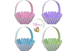 Dekewe 12pcs Easter Basket with Handle, Easter Basket Craft for Kids, Easter Egg Basket, Paper Easter Egg Hunt Baskets, Easter Gift Baskets for Candy, Toys, Easter Party Favor, Home Crafts Supplies
