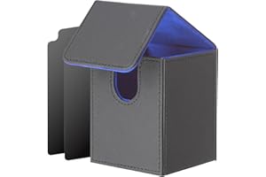 ECOSEAO Pudełko do przechowywania kart MTG, magnetyczne skórzane pudełko na ponad 100 kart, pudełko z 2 przegródkami, pudełko do przechowywania kart TCG (czarno-niebieskie)