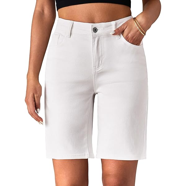 ORANDESIGNE Short En Jean Très Court Femme Taille Haute Élastique Été Chic Pantalon Cargo Coupe Droite Short Stretch Denim Décontractés Mode Bermuda En Jean Boyfriend Hot Pants Blanc XS