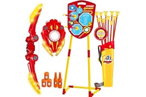 IKIDSUN Pfeil Und Bogen set Deluxe für Kinder mit stehender Zielscheibe, 10 Saugnapf-Pfeile, 1 Köcher, LED-Licht-Bogenschieß-Set Spielzeug, Indoor Outdoor-Sport-Geschenke für Jungen Mädchen 4-12 Jahre Alt