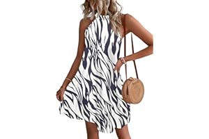 WNEEDU Abito Donna Estivo Vestito Spiaggia Senza Maniche Abito Cort Casual Collo Sospeso Copricostume