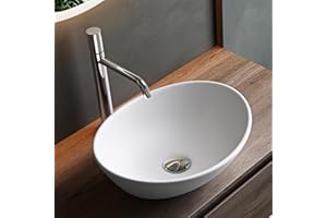 Mai & Mai Bathroom Sink Basin Countertop Wash Basin | Ceremic Oval Matt White | Modern Design Bathroom Vessel Sink | WDH: 42x34x14cm | Nano-Coating Brüssel205