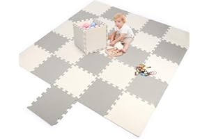 Hello-5ive Foam Play Mat for Baby Kids,31CM × 31CM Foam Mats, Soft EVA Interlocking Puzzle Play Mat Tiles, Thick Playmats & Floor Gyms Indoor Outdoor Activity Center (Grey-Cream 26PCS)