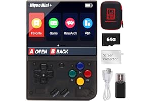 CAWEVON Miyo Mini Plus, Console di gioco portatile con scheda TF da 64 GB, 7000 giochi classici, schermo da 3,5", compatibile con la modalità hotspot Wi-Fi (nero, 64 GB)