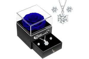 Sunia Regalos Originales para Mujer,Rosa Eterna con Collar y Pendientes de Plata de Ley 925,Rosa Preservada para Mama Abuela Novia,Regalo Cumpleaños Mujer, Regalos Navidad San Valentin Dia de la Madre