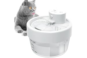 Jewyow 1L Fontaine a Eau Chat sans Fil, 2200mAh Intelligente Fontaine pour Chat, Fontaine à Eau pour Chat à Pile avec Détecteur de Mouveme, Indicateur de Batterie,Ultra Silencieux Pompe