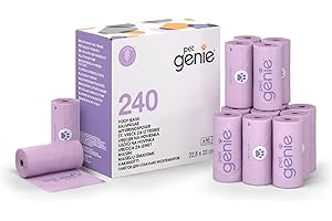 Pet Genie - Sacs Ramasse-Crottes pour Chiens, Étanches et Renforcés, Parfum Lavande, 240 Sacs (16 Rouleaux), Écologiques et Faciles à Détacher