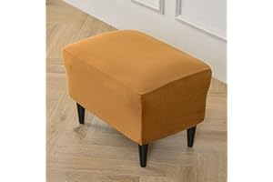 Lukery Copri Pouf Rettangolare Elasticizzato, Copri Poggiapiedi con Antiscivolo Fondo Copri Ottomano Morbido Elastico Copertura Dell'Ottomano Lavabile per Soggiorno (40x60cm,Cammello)