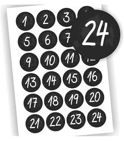 Itenga Adventskalender Zahlenaufkleber 1-24 – Grau-schwarze Hochglanz-Sticker Für Deine DIY-Weihnachtskalender