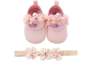 TMEOG Scarpine Prima Infanzia, Scarpe Primi Passi Bimba, Scarpe Neonato con Suole Morbide e Bowknot Bimba Neonata + 1PC Hairban