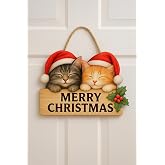 New Year Wooden Door Ornament Christmas Door Ornament with Sleeping Cat, New Year Ornament New Year Themed Gifts (30-18 cm)