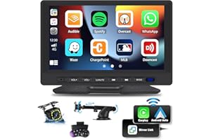 CAMECHO Wireless Apple Carplay Android Auto Portable Car Stereo, 7‘’ Touchscreen Carplay Screen with Steering Wheel Control Mirror Link GPS Bluetooth EQ FM/AUX USB+Rear Camera