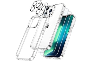 ‎JETECH JETech 3 w 1 Etui do iPhone 13 Pro 6,1 Cala, z 2 Sztuki Ochraniacz Ekranu i 2 Sztuki Obiektyw Aparatu Ekran, Nie Żółknie, Folia ze Szkła o Pełnym Pokryciu, Odporna na Wstrząsy Case (Przezroczyste)