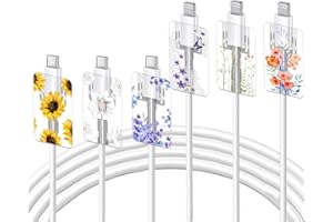 DIYGODY Cute Floral Cable Protector for iPhone Type-C Charger Lavender Camellia Sunflower Wild Flower Bouquet Lace Cherry Blossom Pattern 6 pcs Set iPhone Cable Protector,Charging Cord Protector,Charger Saver