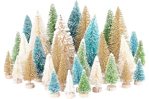 MEJOSER 32pcs Mini árbol de Navidad Pequeño Artificial en Miniatura Nevado Pino Cedro de Sisal 12,5cm 8,5cm 6,5cm 4,5cm Decoración Fiesta Navidad Adornos Navideños Manualidades Ornamentos de Navidad
