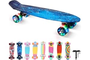 BRGOOD - Monopatín Infantil Completo con Ruedas Intermitentes de Colores, 22", rodamientos ABEC-7/11 y Herramientas de reparación, Mini Crucero Infantil, Ado, Principiante, 56 x 15 cm