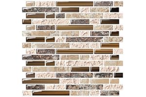 Yipscazo 10-Sheets Stick on Tiles for Kitchen, Sandstone Self-Adhesive Peel and Stick Backsplash Tile for Bathroom, RV (10"X10")…