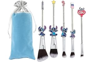 BOYIGOG 5Pcs Stitch Makeup Brushes with Storage Bag, Blue Stitch Theme Cosmetic Brush for Powder Eyeshadow Blushes Lips Portable Makeup Brush Set, Lovely Stitch Gift for Girl Women