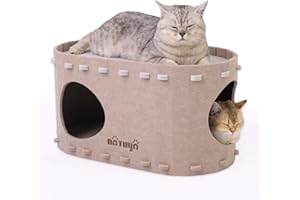NATUYA Cat Cave Bed for Indoor Cats, Pet Tunnel House for Multiple & Large Cats Up to 10KG, Scratch Resistant Felt Cat Caves, Foldable Rabbit Kitten Hideaway Bed