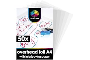 OfficeTree 50 Acetate Sheets A4 - Laser Printer Transparency Film A4 - Overhead Projector Sheets - for Optimal Printing and Projection Quality - OHP Transparency Sheets