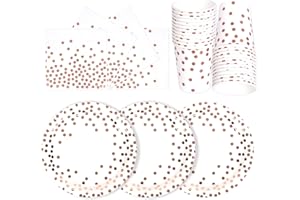 PYAILI Oro Rosa Bianco Stoviglie Feste 72 Pezzi Verde Erba Festa della Addobbi Ragazza Compleanno Dambini Articoli Feste Set Include Piatto Usa e Getta Carta Party Tazze Tovaglioli-24 Ospiti