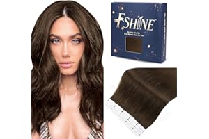 Fshine Biadesivo Extension Capelli Veri Marrone Medio Lungi Extension Adesivo Umani Capelli Lisci 50g 55CM 20Pcs Tape in Remy Hair Invisible Human Extension Brasiliani #4