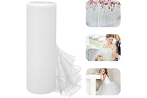 MKITNVY Tul Blanco, 30cm x 91,5M Rollos de Tul, Tul Blanco Decoracion Boda, Rollo de Tela para Tutú Bricolaje Manualidades Cumpleaños Boda Decoración