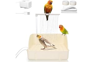 JEVND Automatic Parakeet Bird Bath with Pump, Large Bird Shower Fountain Indoor Bathtub with Running Water, Parrot Bath Tub Faucet for Pet Birds, African Grey, Cockatiel, Conure, Budgie, Lovebird (White)