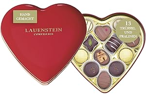 ‎LAUENSTEIN CONFISERIE Lauensteiner Herzdose | 150g feinste Trüffel und Pralinen | 9-fach sortiert, mit und ohne Alkohol | ideal als Geschenk zu Muttertag oder Geburtstag