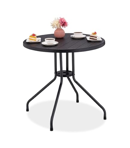 Tuintafel Outsunny, rond, opvouwbaar, voor 4 personen, staal kunststof, houteffect, donkergrijs, 80 x 80 x 73 cm