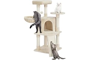 Yaheetech Kratzbaum 107 cm Stabiler Katzenbaum Kletterbaum, mit Katzenhöhle Kratzbrett Plüsch Sisal, Katzenmöbel, Beige
