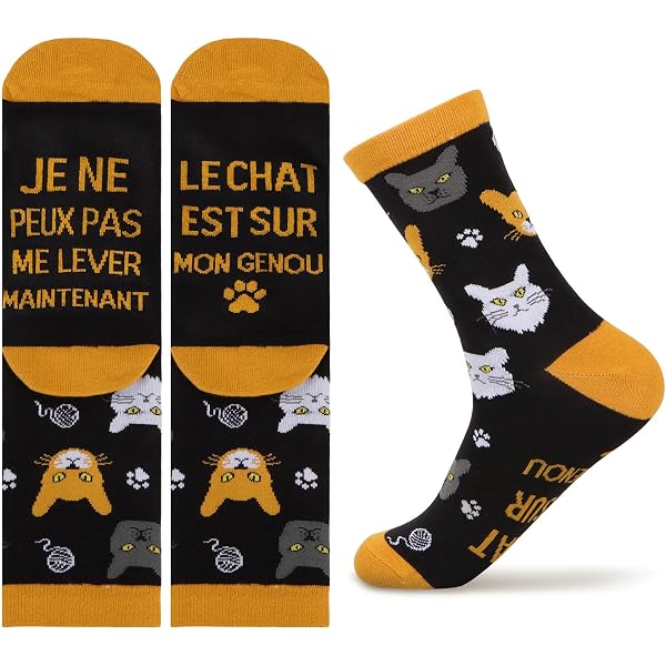 Chaussettes Motif Chat Noir Et Blanc - Homme/Femme - 95% Polyester, 5% Élasthanne - Taille 38-45