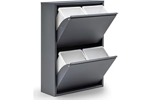 gowoll Mülleimer Küche aus Fleckenfest Biomülleimer Wandmontage Abfalleimer Mülltrennsysteme Küchenmülleimer mit Herausnehmbarer Inneneimer Recycling system (4 x 15 L) Anthrazit