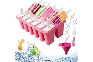 HONNESSERRY Moule Glace 12 Cavités, Avec Batonnet Glace, Brosses Et Entonnoirs Pliants, Silicone Moule à Glace Pour Glace, Sans BPA（Rouge)